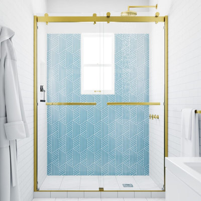  Mara 44 - 48 x 78 "Porte de douche coulissante sans cadre 3/8" en verre trempé transparent