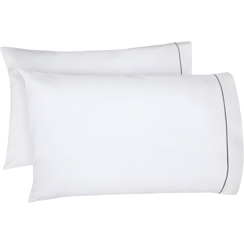 400TC Single Embroidery Cotton Sateen Pillowcases (Set Of 2), White/Light Grey