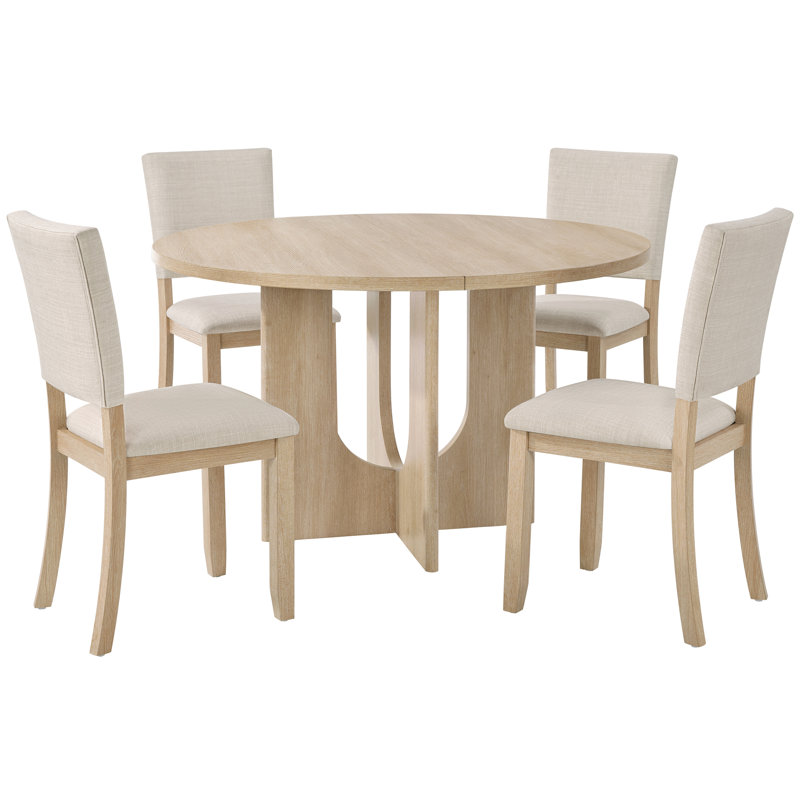 Ensemble de salle à manger 5 pièces | Table 4 places en bois et chaises rembourrées pour la maison, Beige, Beige, Beige