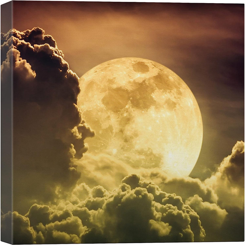 Moon " Autumn Orange Yellow Gradient Moon With Clouds ", 24" H x 24" W x 1.5" D
