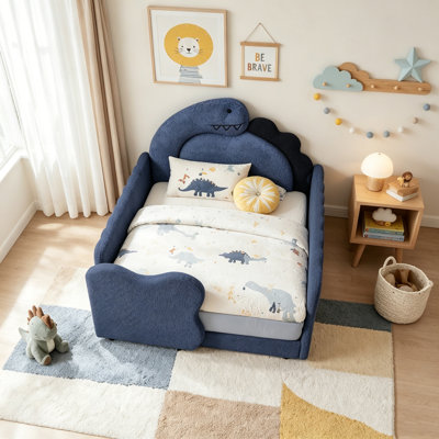 Twin Size Cute Dinosaur-Shaped Kids Bed with Safety Guardraild