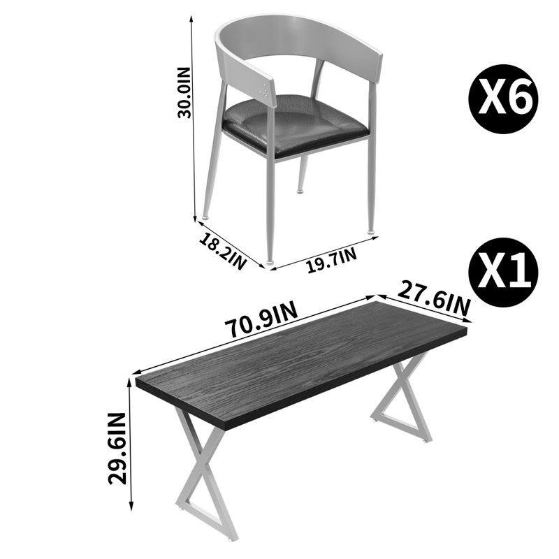 Ensemble de salle à manger rectangulaire l 27,6 po Karsyon, H 29,6 po x L 70,9 po x l 27,6 po