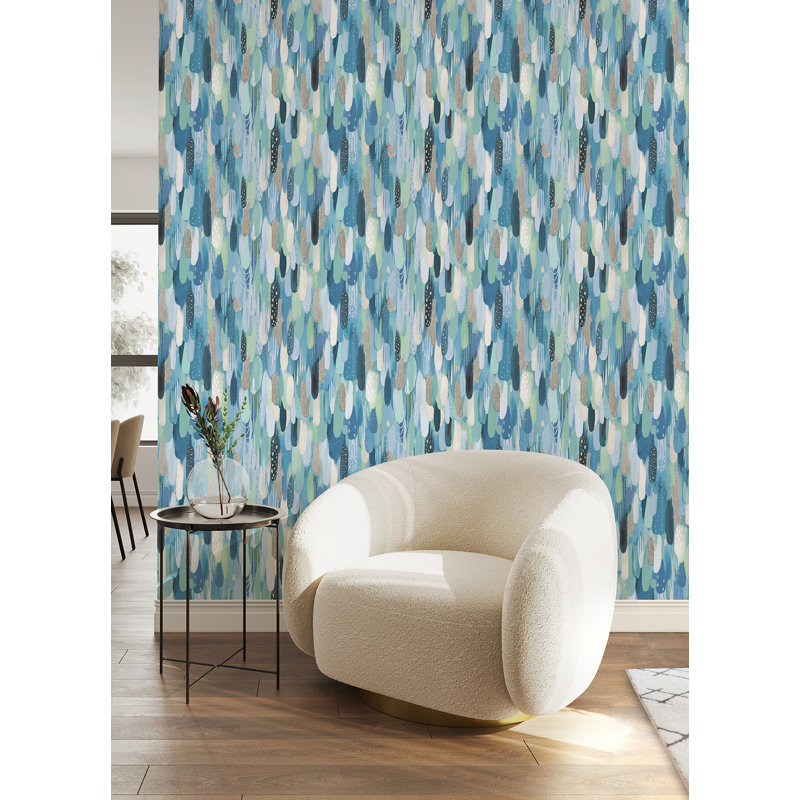 Papier peint adhésif EttaVee Brushstroke, Bleu / vert