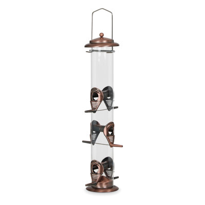 Mangeoire d'oiseaux à 6 ports avec perchoirs et tube transparent - finition cuivre