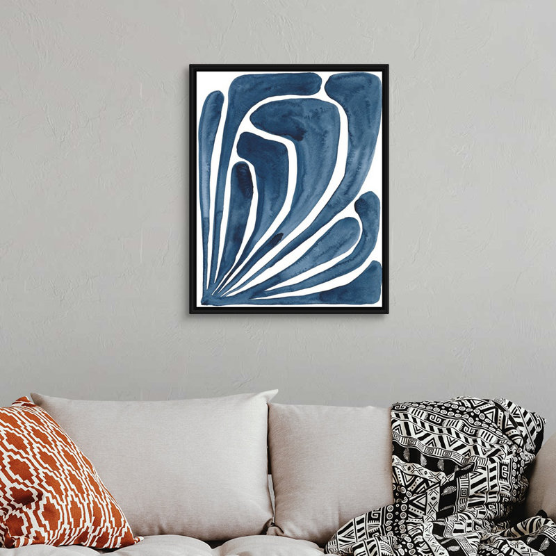 " Blue Stylized Leaf II " by Regina Moore Painting Print, Black Framed Canvas, 32" H x 26" W