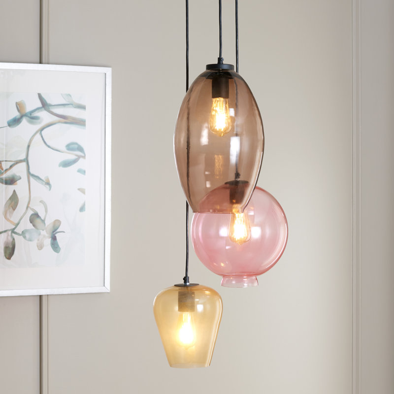 Keoni 3 Light Glass and Iron Pendant