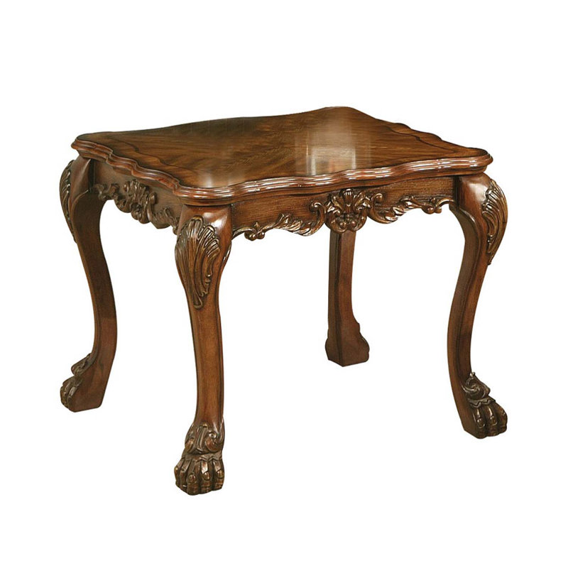 Keitha Transitional Square End Table with Wooden Scalloped Top & Apron, Brown