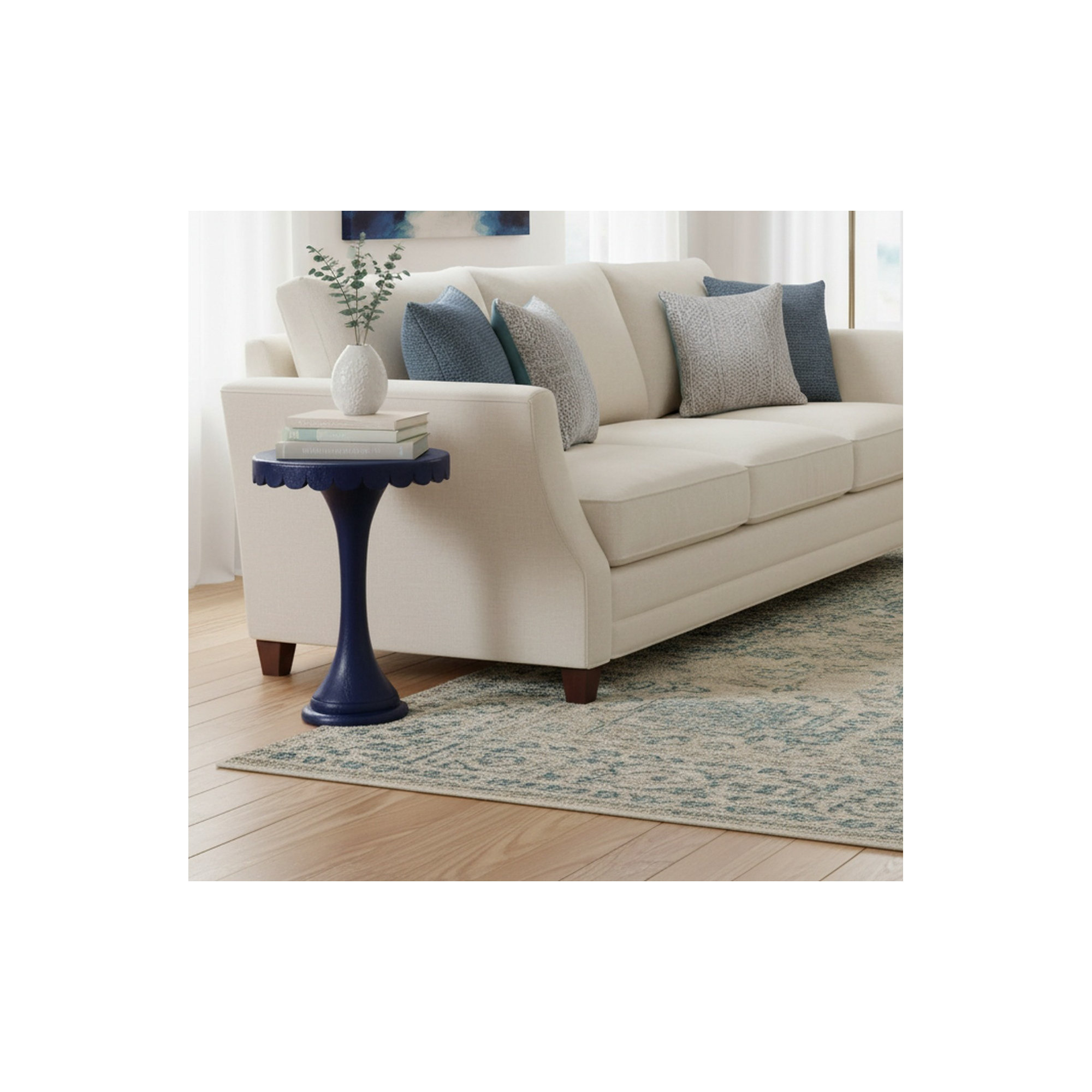 Linda Scalloped Round Drink Table, Navy Blue