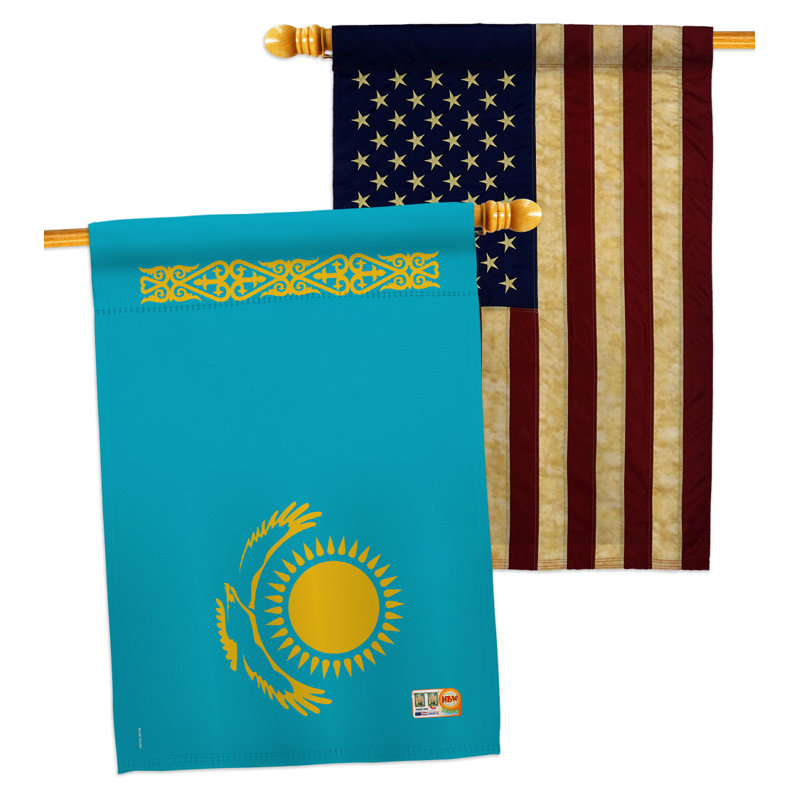 Drapeau de maison en polyester 2 côtés 3 pi 3 po x 2 pi 3 po Kazakistan