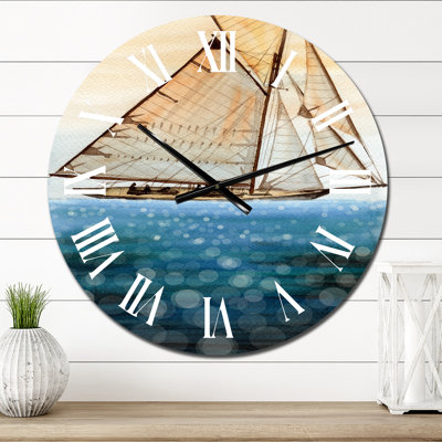 Sailing Ship In Blue Sparkling Sea - Nautical & Coastal Wall Clock