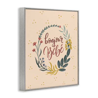 Couronne florale Bonjour Bebe, giclée sur toile, design par Caverly Smith