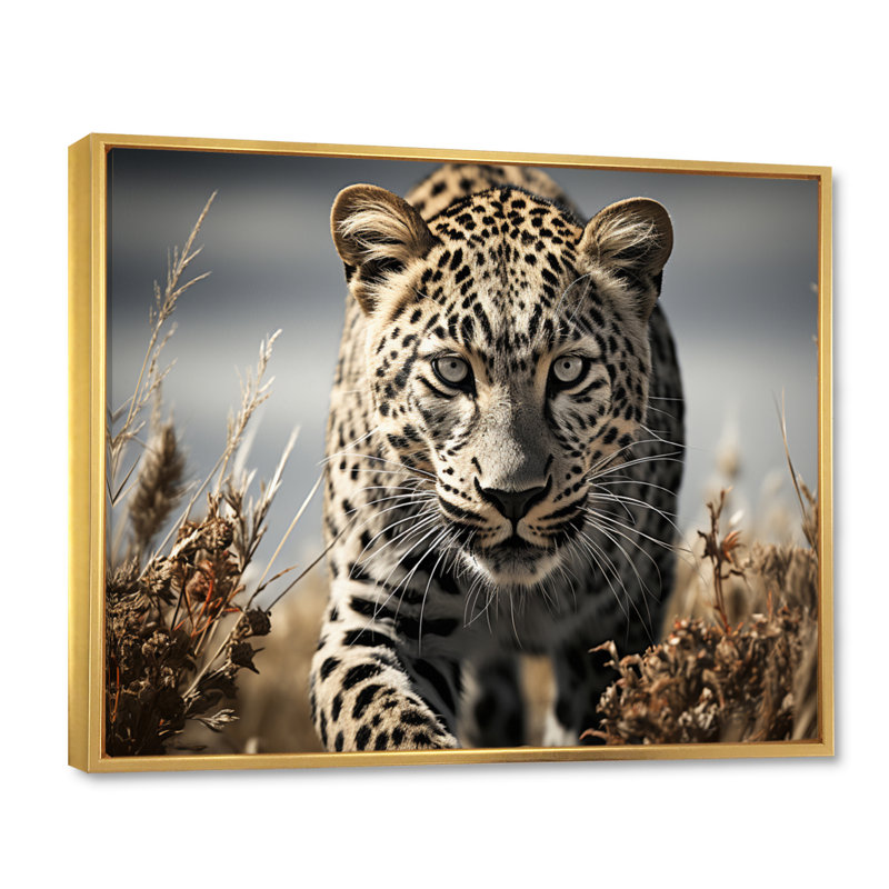 Portrait de guépard élégant - impression, H 34 po x l 44 po x P 1,5 po, Cadre flottant doré