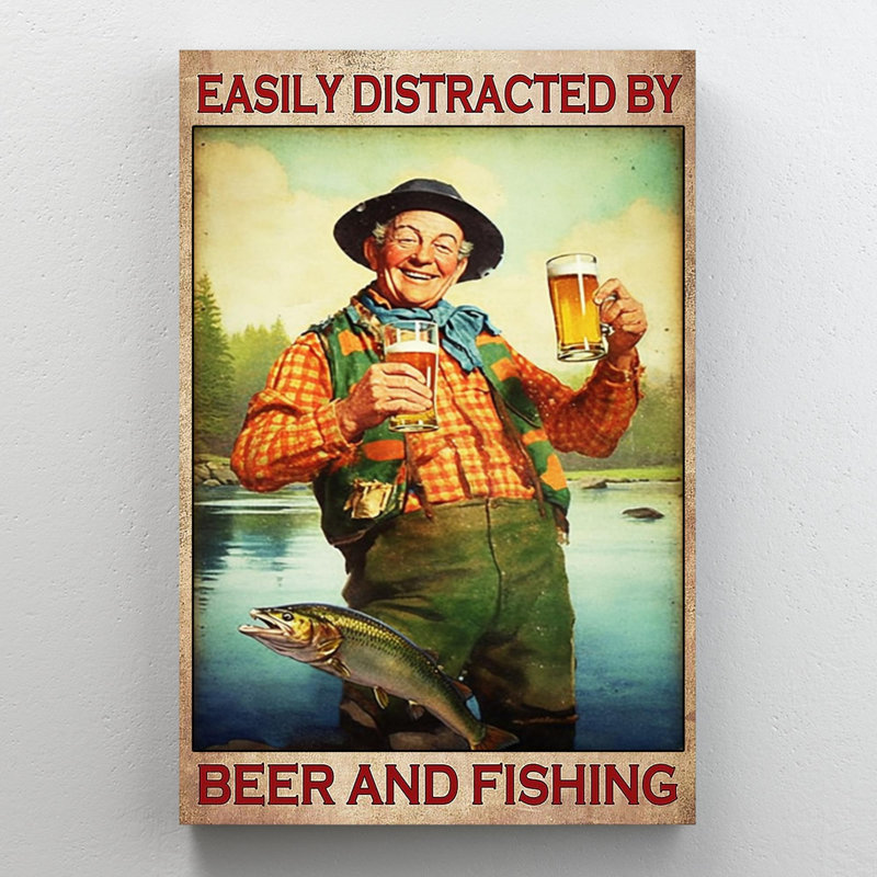 «Easily Distract By Beer And Fishing On Canvas», impression facile, L 16 po x H 20 po