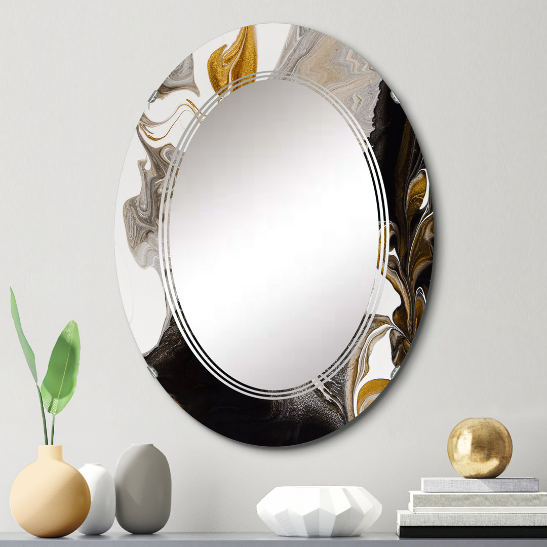 Gold And Black Marble Waves IV - Modern Wall Mirror East Urban Home 