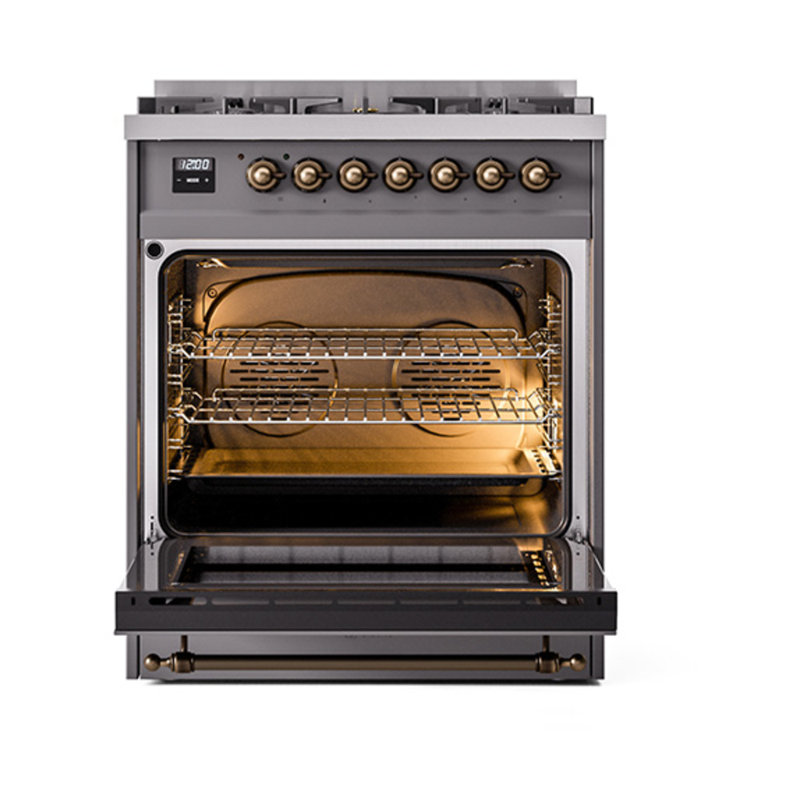 ILVE Nostalgie II Noblesse 30 in Dual Fuel Range, Liquid Propane, Graphite Matte/Bronze