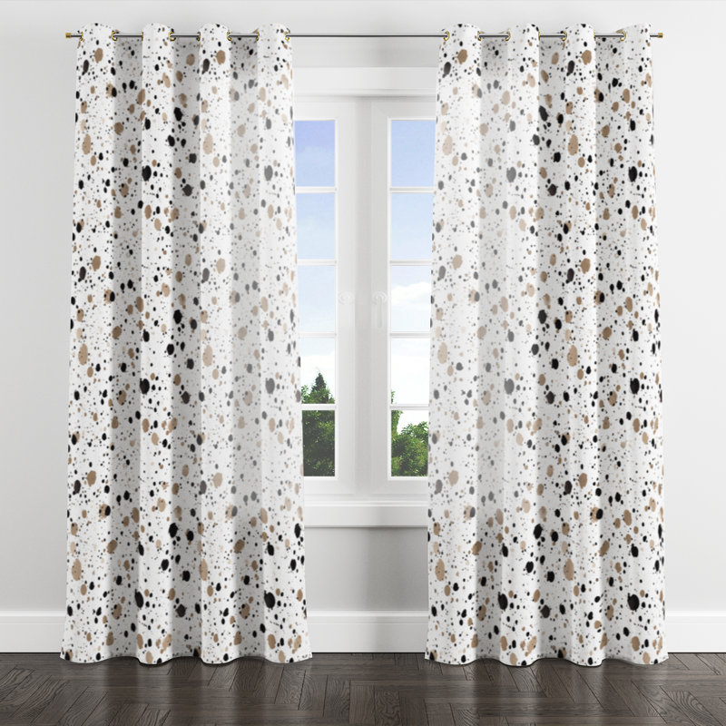 Abstract Curtains for bedroom - Modern Brown And Cream Dew Grommet Curtain - 1 Panel, Gold Grommets, 52" W x 90" L