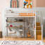 Lit mezzanine double en métal avec garde-robe, bureau, tablettes de rangement, blanc