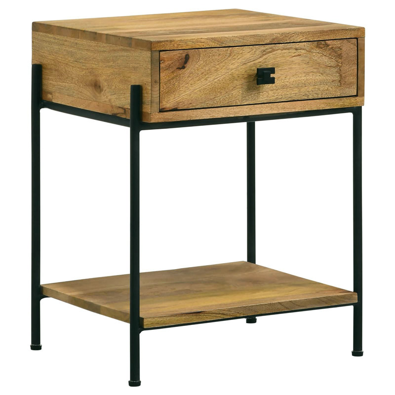 Table d'appoint à 1 tiroir Natural Mango avec tablette inférieure