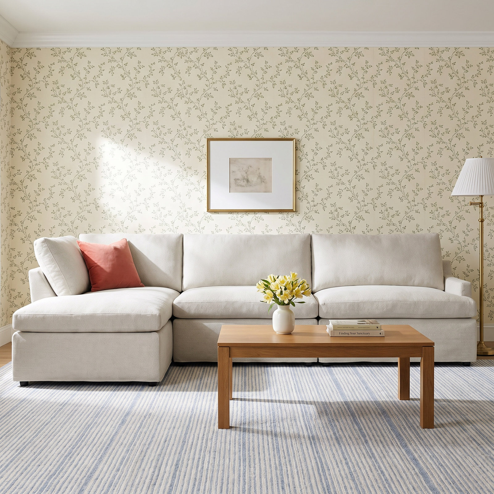 Wrenley Modular Sectional, Drusky Ivory Sustain® Basketweave, Right Hand Facing