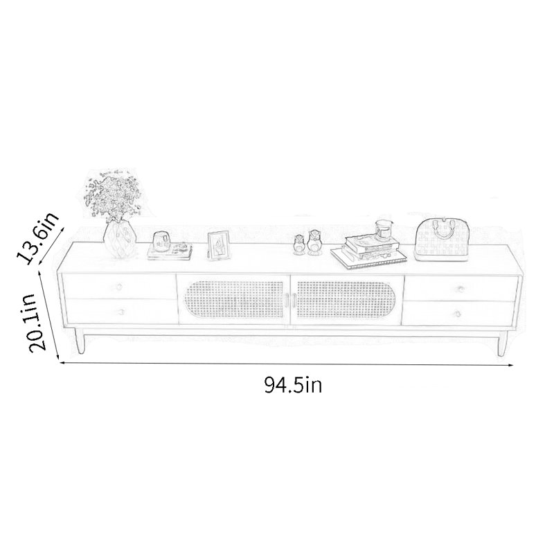 Retro modern TV cabinet, 20.1" H x 94.5" L x 13.6" W