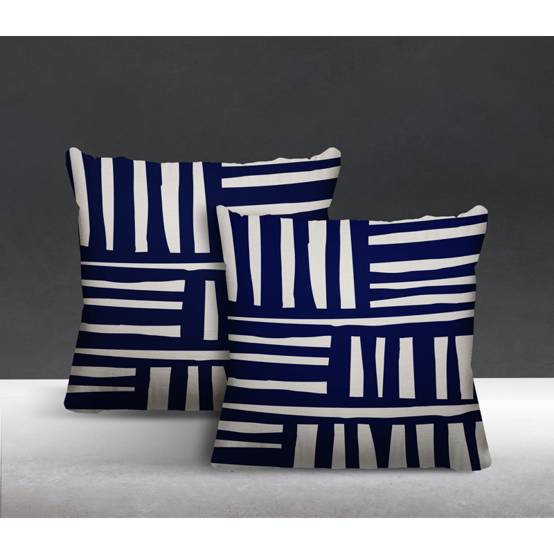 No Decorative Addition Outdoor Reversible Throw Pillow, 15W" x 15H", Navy Blue