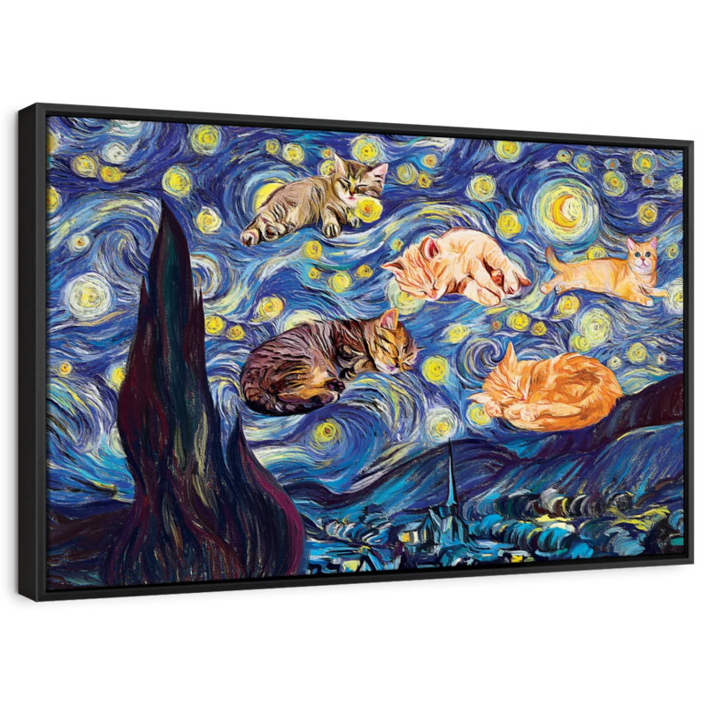 Isaias Sleeping Kittens Starry Night Canvas Print, 21" H x 31" W