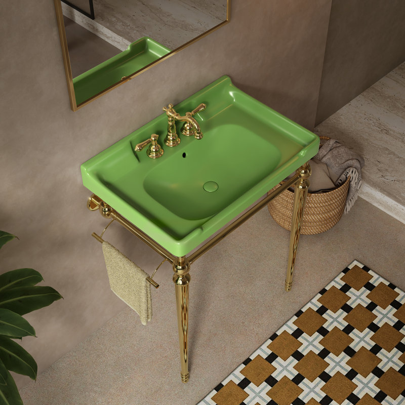 Console de lavabo 28 po avec meuble-lavabo mural en céramique, Doré, Vert