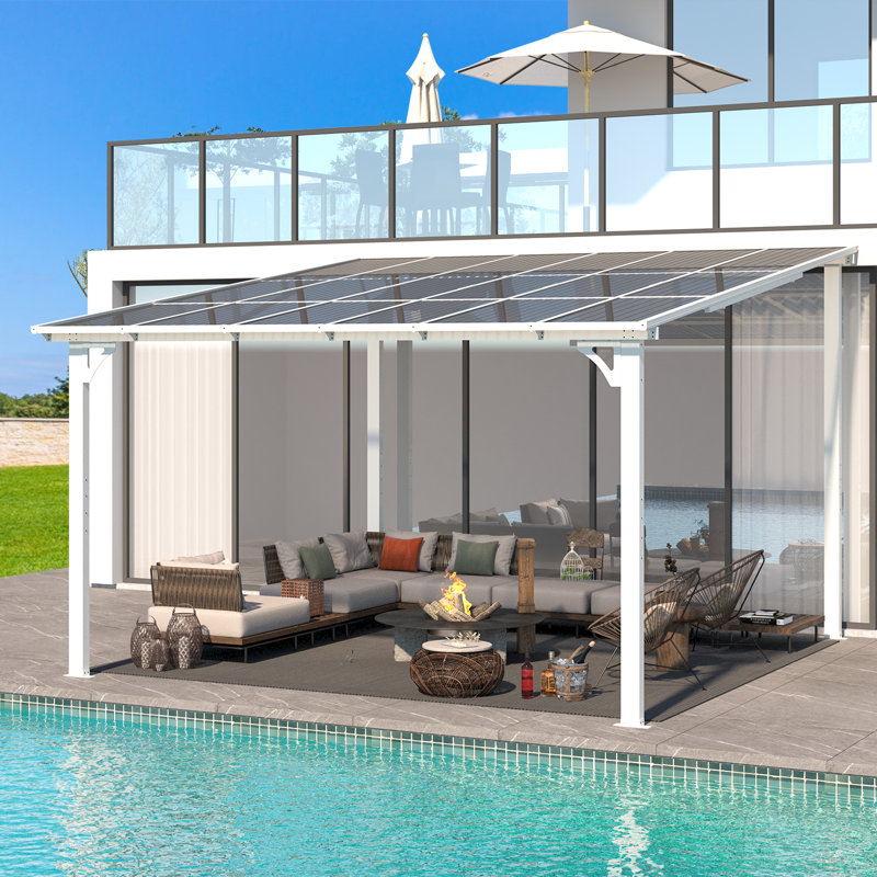 Aluminum Pergola with Canopy, 12 ft x 12 ft, White