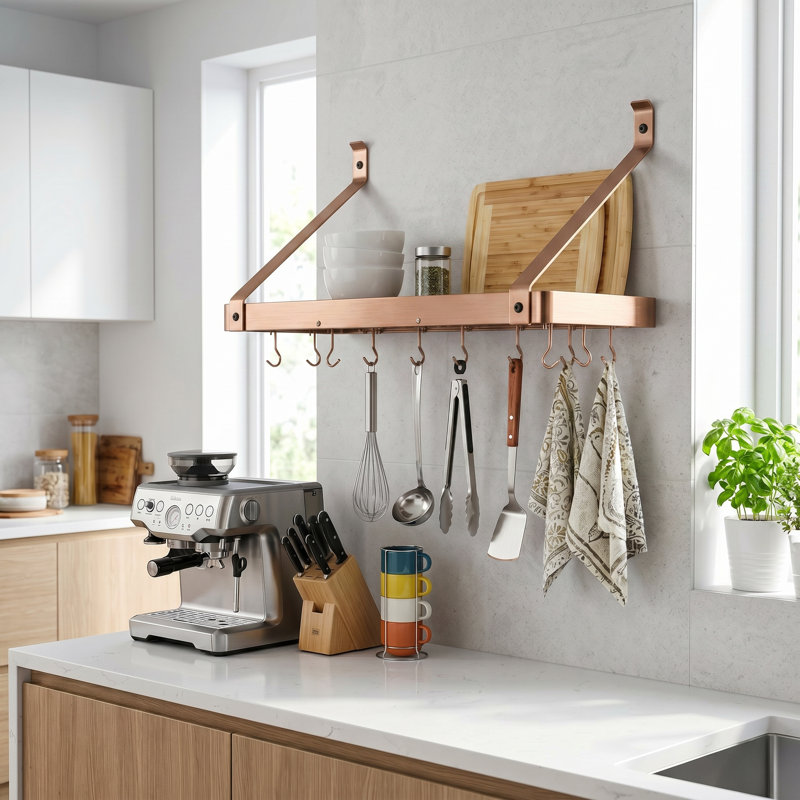 Handcrafted Gourmet Deep Stainless Steel Wall Mounted Pot Rack, 30"