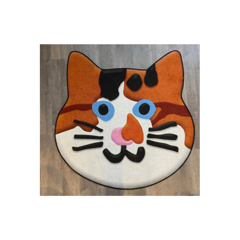 Orange Cute Cat Figured Carpet, Novelty 2' x 2'8"