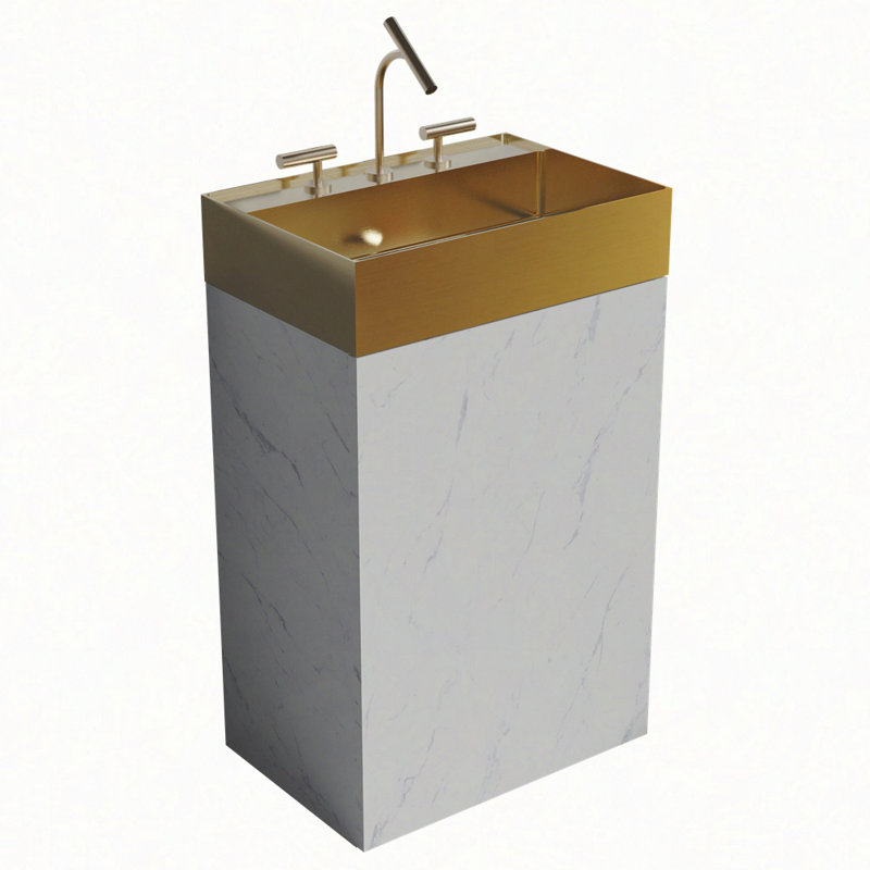 Meuble-lavabo en marbre 20 po avec lavabo intégré en acier inoxydable 304 brossé, armoire de salle de bain autoportante pour salle de bain moderne, KD