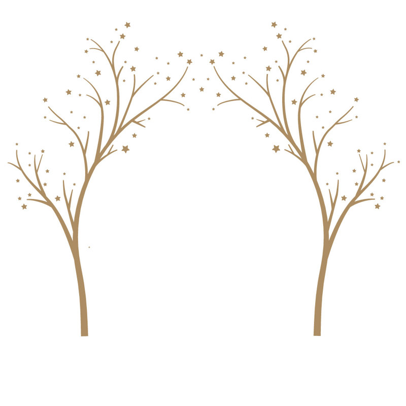 Décalcomanie murale arbres étoiles, H 80 po x l 99 po x P 0,01 po, Brun pâle