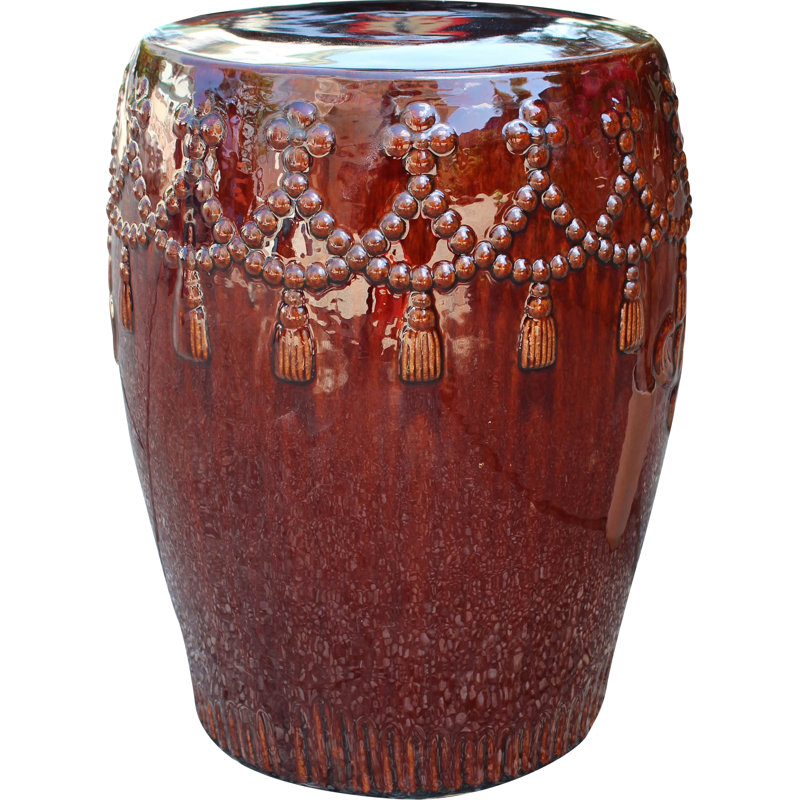 Tabouret de jardin en céramique Kanli, Glacis brun