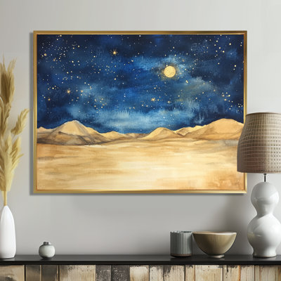 Desert Beneath the Stars - Blue Southwestern Landscape Canvas Wall Art