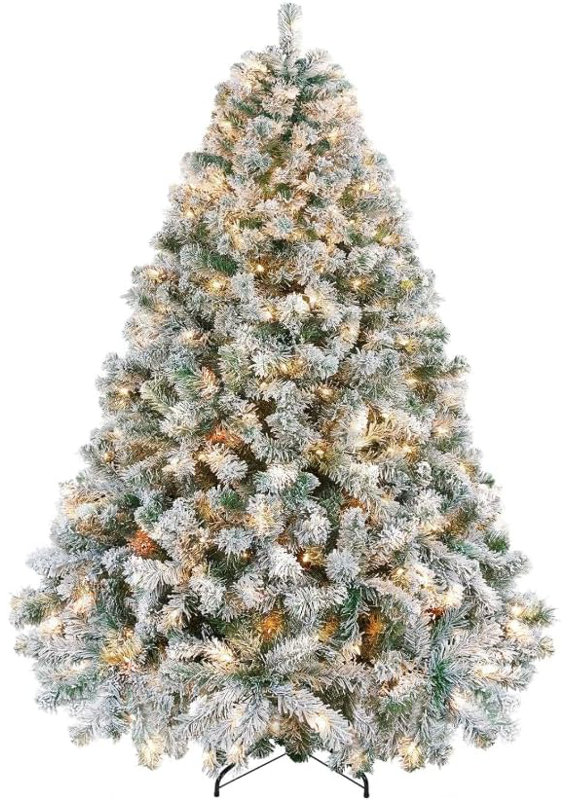 Arbre de Noël artificiel en PVC floqué avec 150 lumières DEL blanc chaud 5MM basse tension - Festive Essential, 4.4'