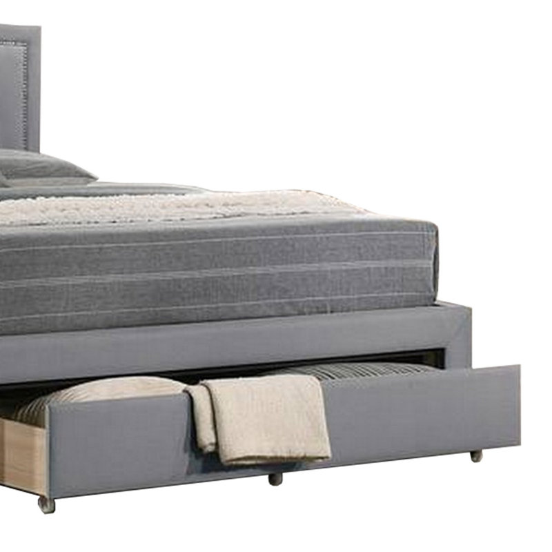 Lit plateforme tapissier avec rangement Rodeen, Gris, Simple