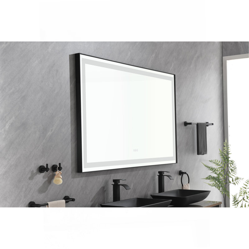 Miroir de salle de bain mural rectangulaire rétro-éclairé à lumière noire avec miroir anti-buée et miroir de maquillage