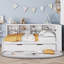 Lit de jour double en bois avec lit gigogne simple, lit de jour avec tablette de rangement et ports de chargement USB, blanc
