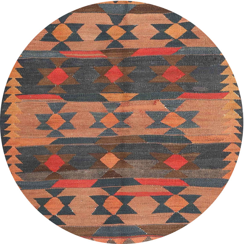 Tapis de zone orange/brun/bleu contemporaine, Rond 7 pi