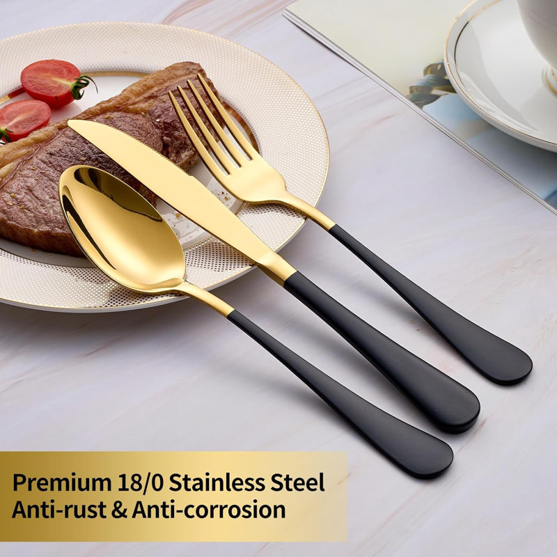 20-Piece Black & Gold Silverware Set