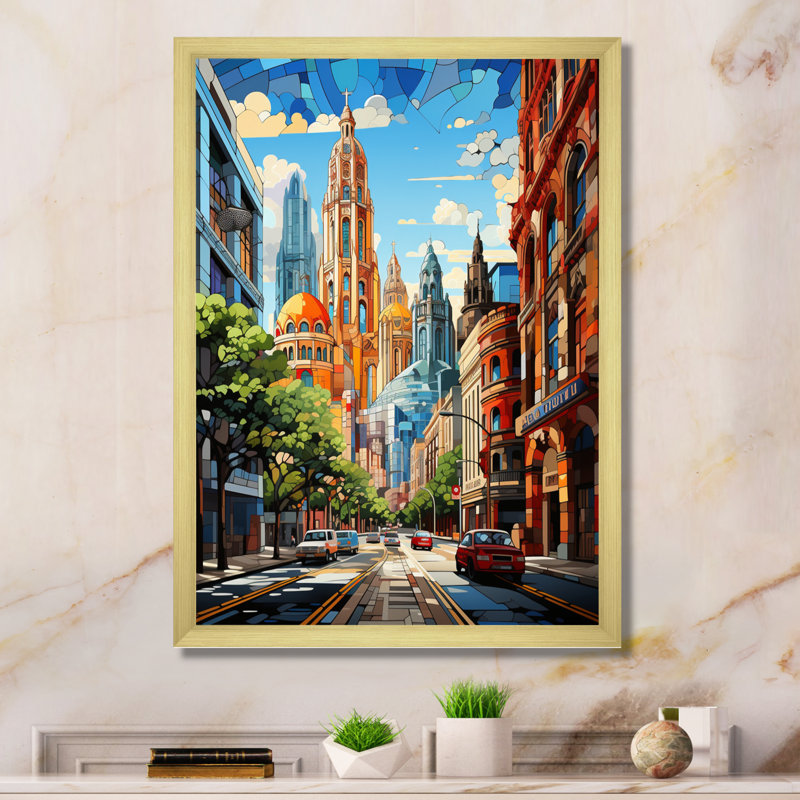 «Amacker City Barcelona Popart II», reproduction sur toile, H 32 po x l 24 po x P 1 po, Encadrement doré