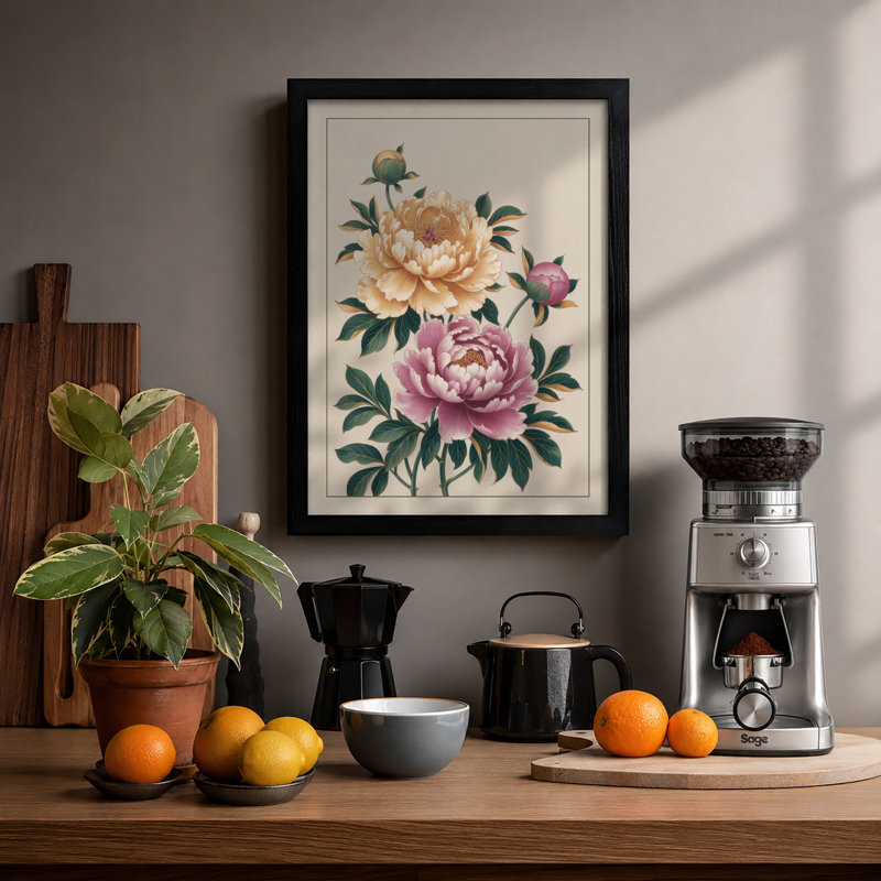 Peony Study Botanical - Print, Black, A4 - 29.7 x 21.0 cm