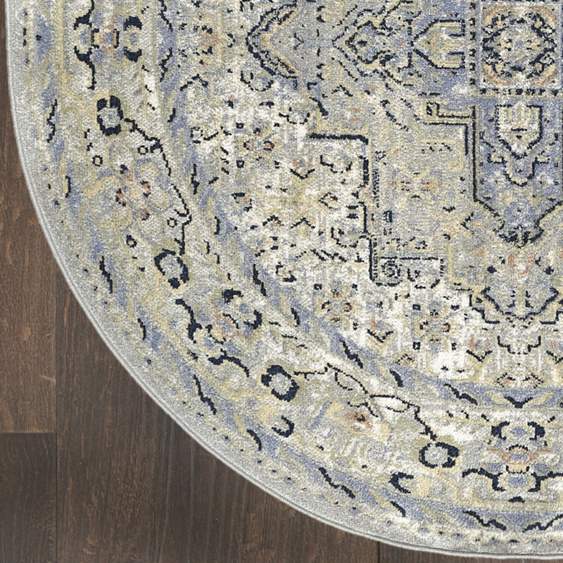 Nourison Essentials Persian Blue Indoor/Outdoor Area Rug, Round 6'