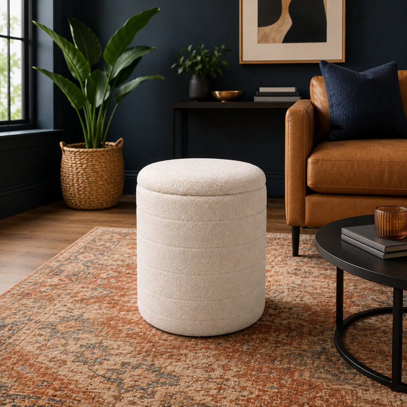 Hugh 40cm Wide Round No Pattern Footstool Ottoman