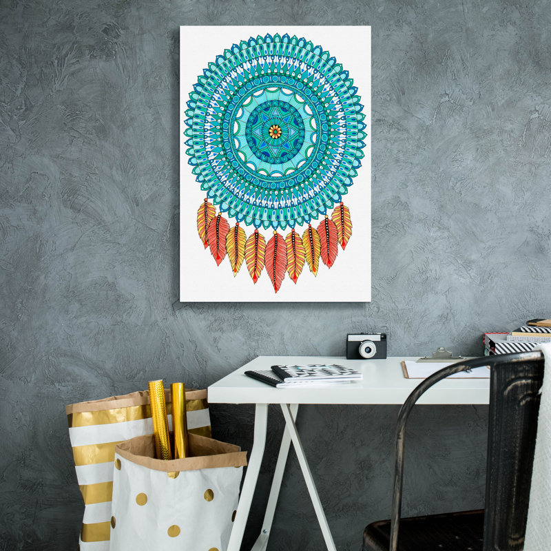 «Mandalafeather Dreamcatcher» par Hello Angel, art mural sur toile, H 26 po x l 18 po x P 0,75 po