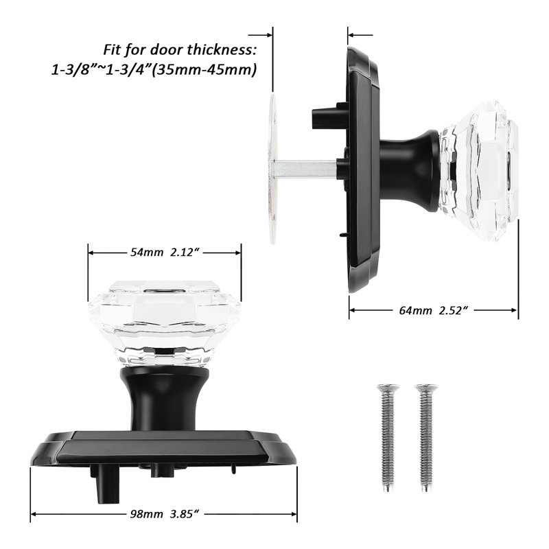Crystal Single Dummy Door Knob, Matte Black, Single Dummy