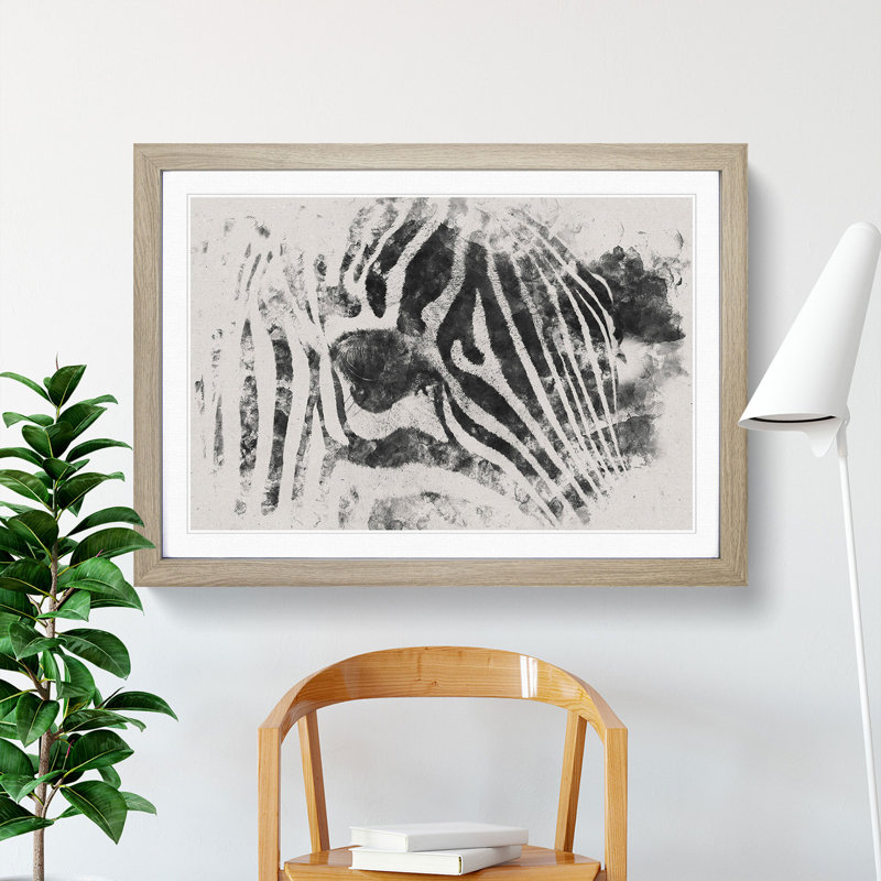 Zebra Vol.1 Watercolour - Framed Print, 36cm H x 48cm W x 2cm D, Oak