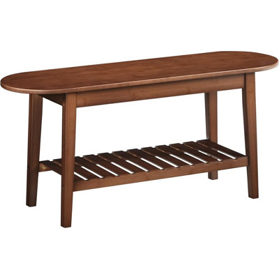 Dining Bench, 2-tier Bamboo Farmhouse Entryway Bench, Indoor Storage Wooden Bench