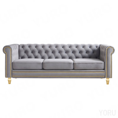 Velvet Sofa 84.65 Inch For Living Room Light Grey Color