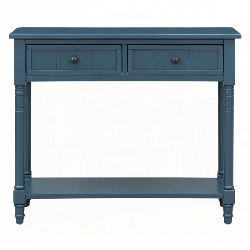 Console avec deux tiroirs et tablette inférieure, Bleu marine foncé